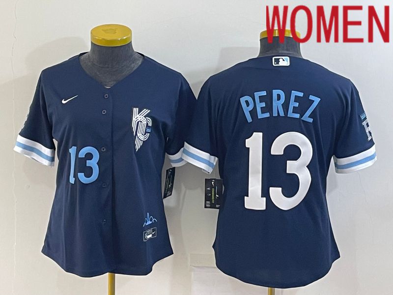 Women Kansas City Royals #13 Perez Blue Game Nike 2022 MLB Jersey